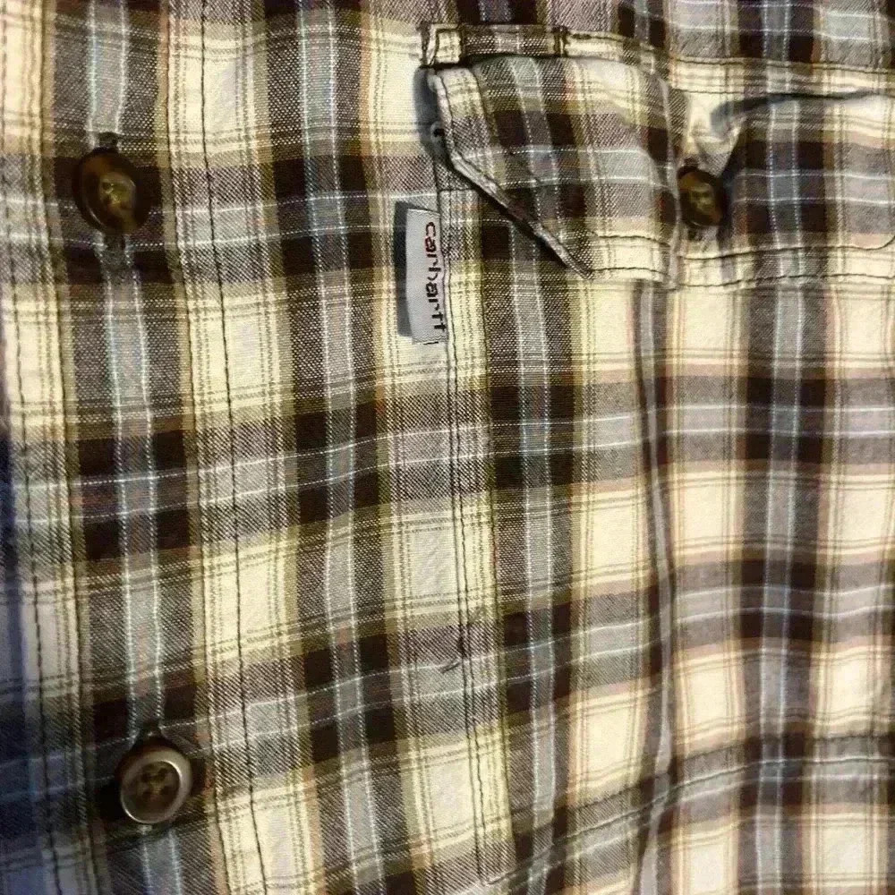 Men’s Carhartt Plaid Button Down Shirt Size 2XL 100% Cotton Brown & Tan - Picture 4 of 5